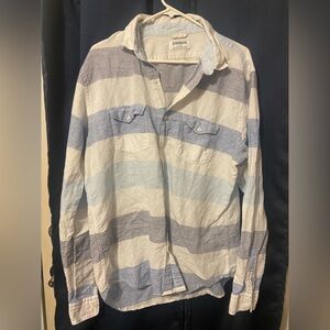 Express Men's Casual Blue and White Striped Shirt